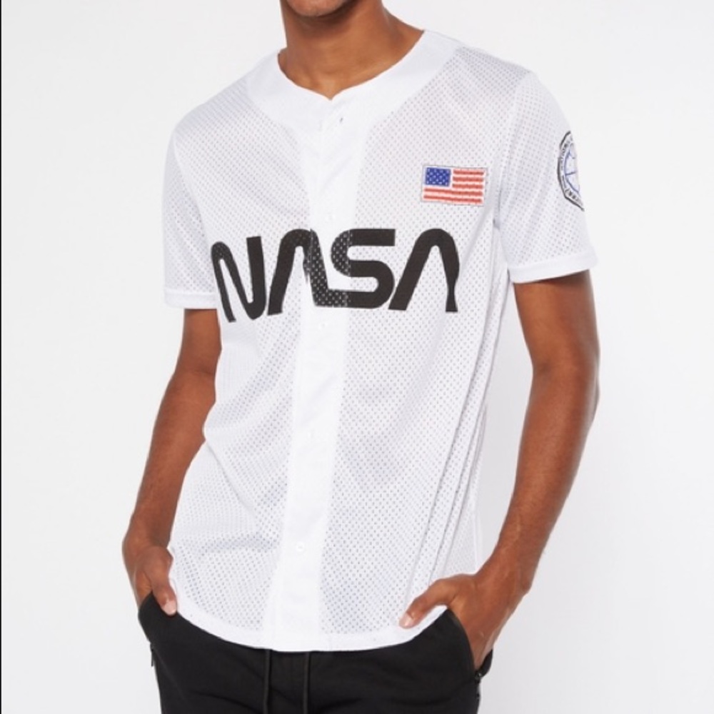White NASA Baseball Jersey Top